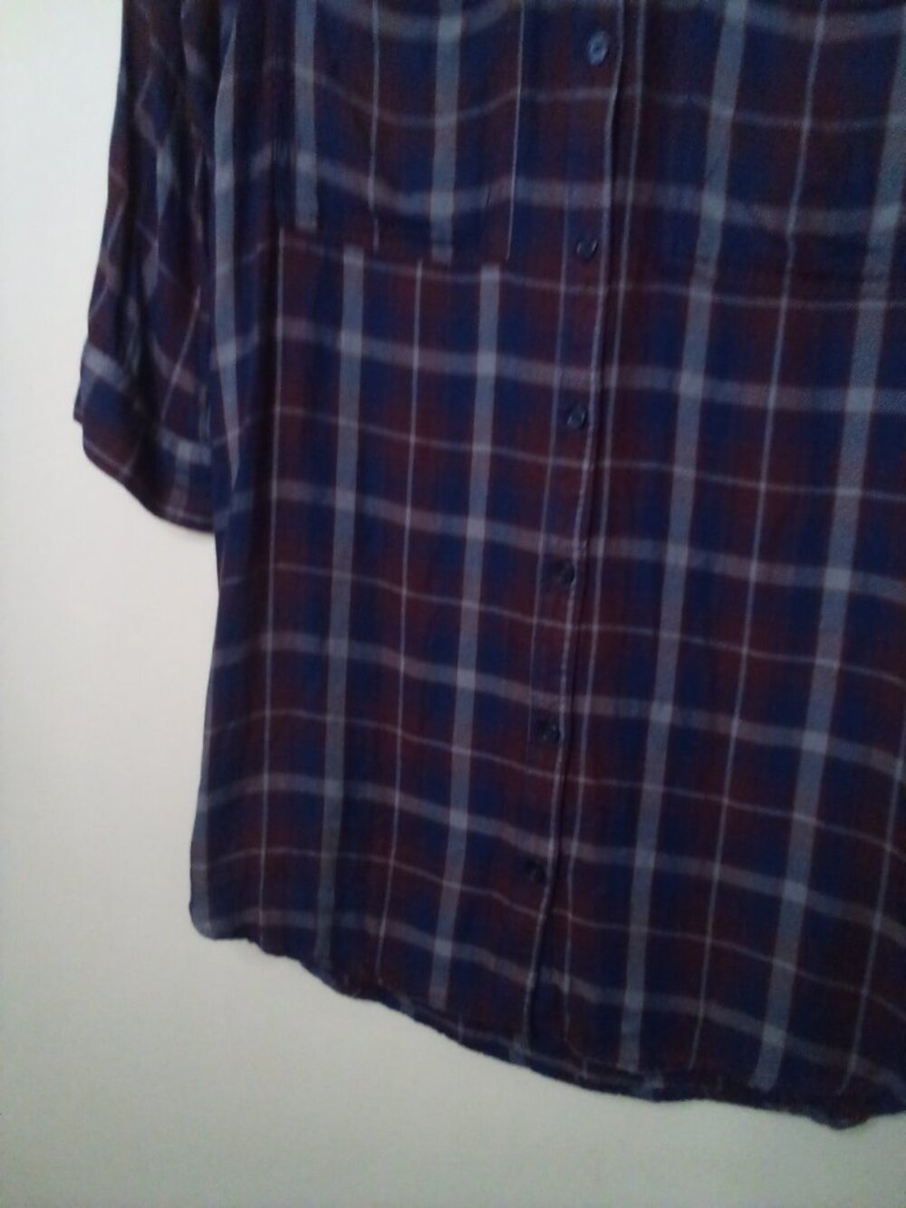 Khakis & Co Women S Button Up 3/4 Sleeve Pockets Plaid Red Blue - Picture 6 of 15